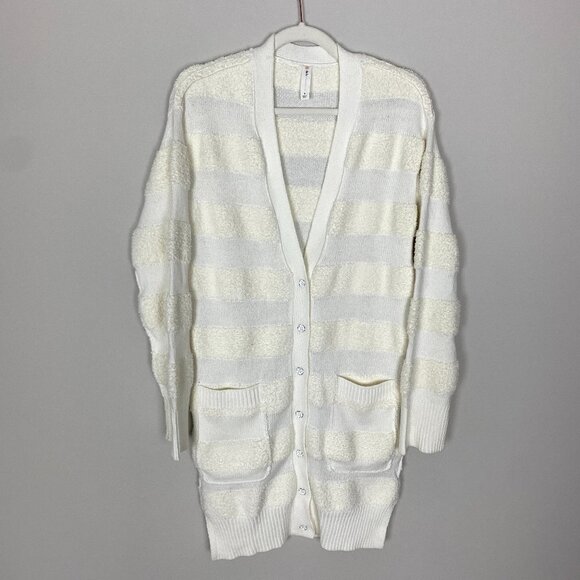 Anthropologie Daily Practice Long Chunky Cardigan Sweater Striped Button - Picture 2 of 9